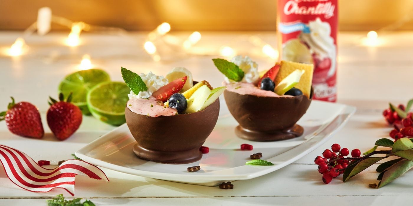 Postre de Navidad canastas de chocolate Alquería