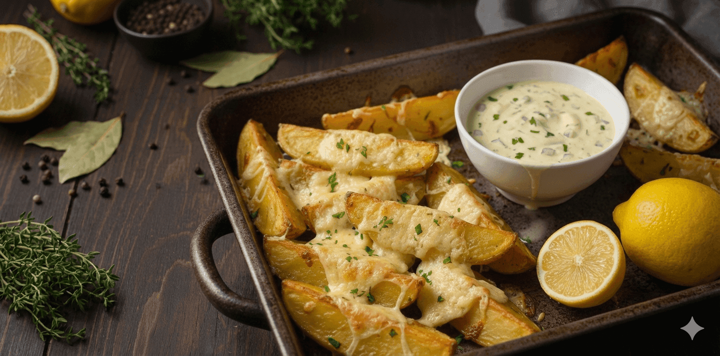 Cascos de papa gratinados con crema de limón