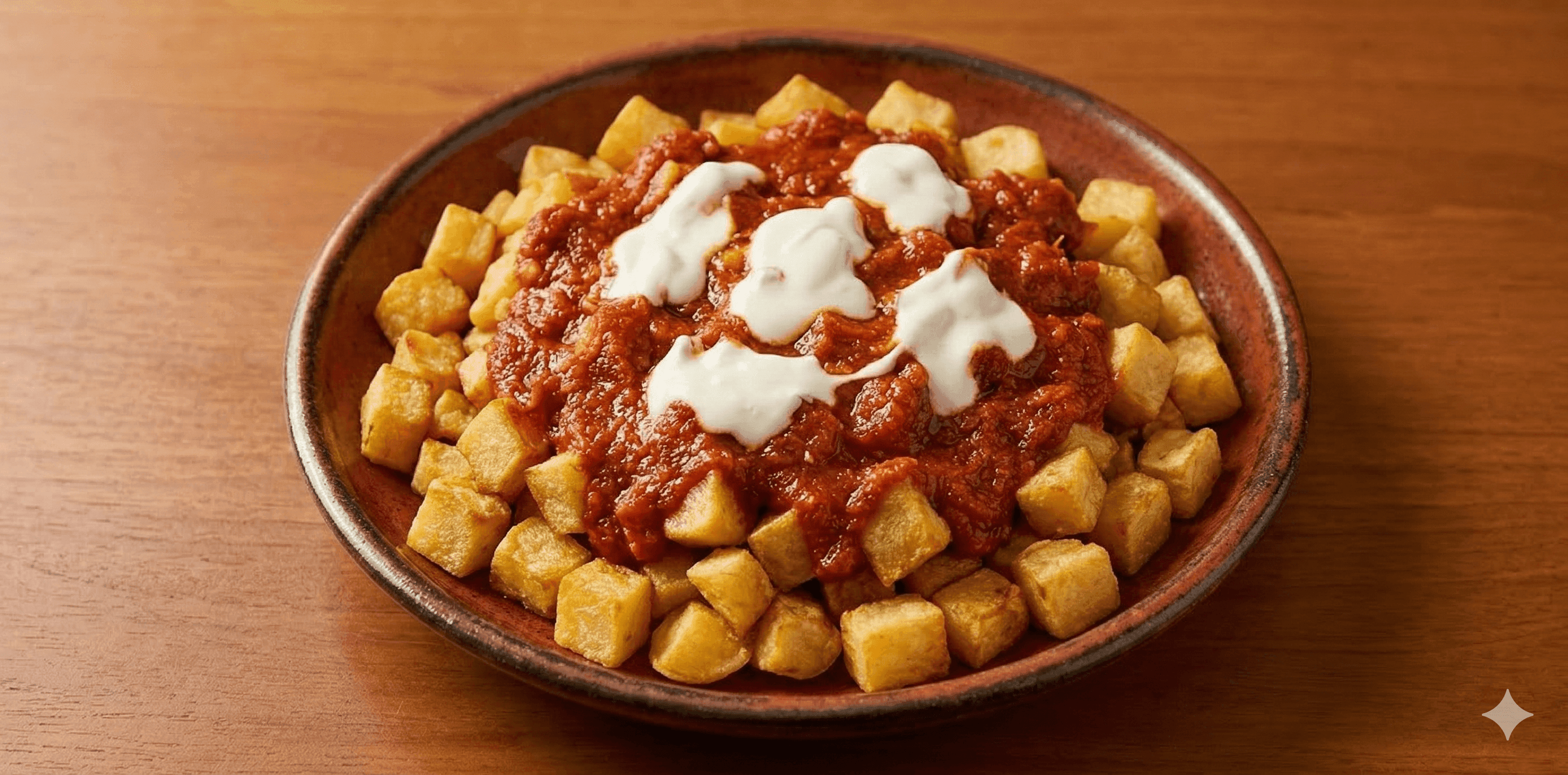 Papas con salsa brava y suero