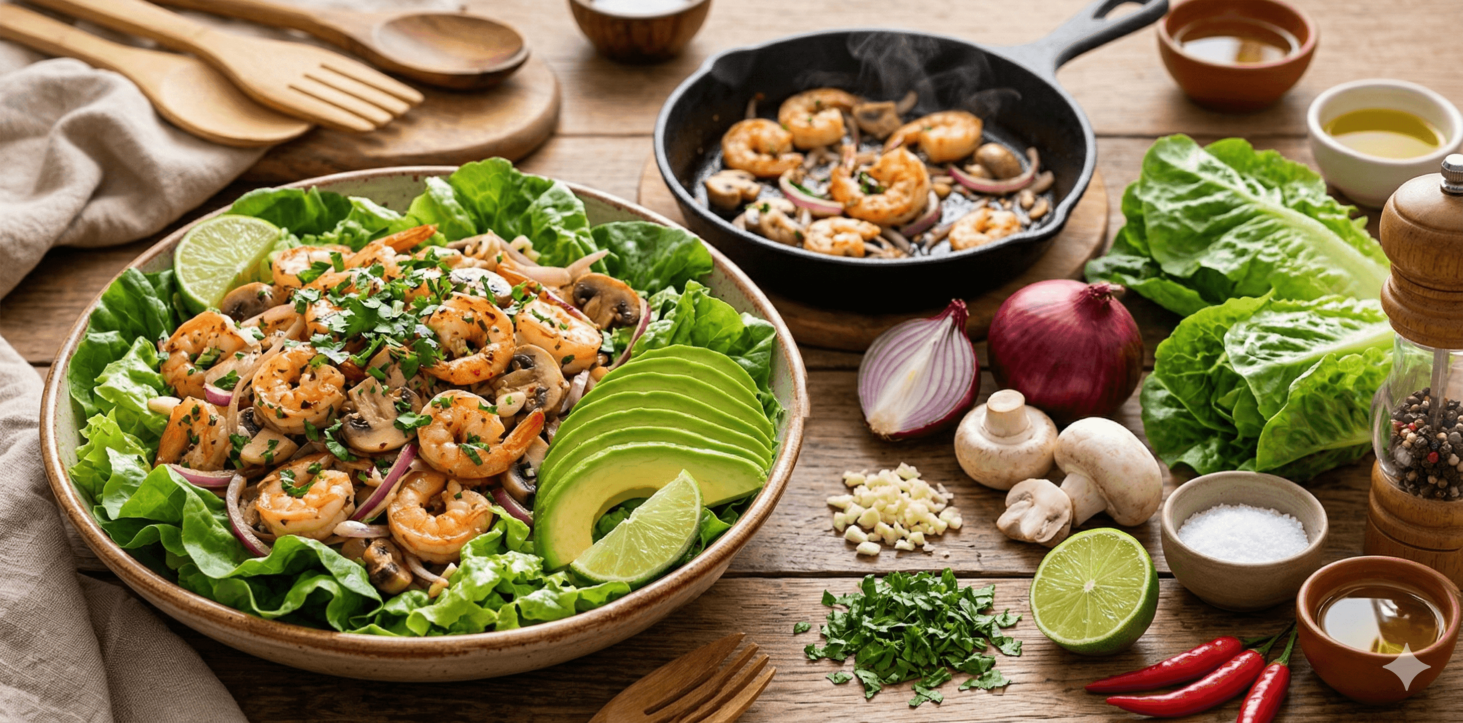 Ensalada tibia de camarones