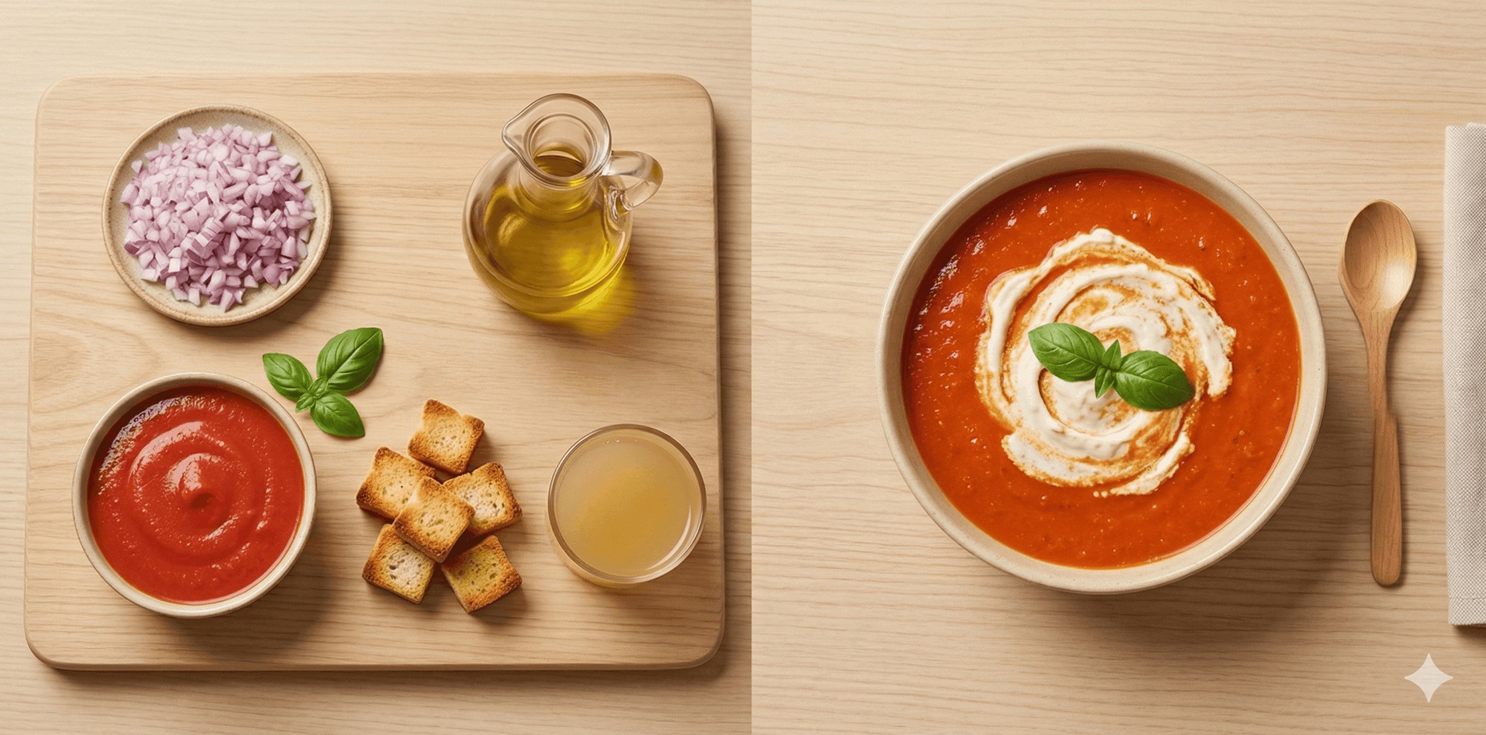 Sopa de tomate con crema de leche alquería