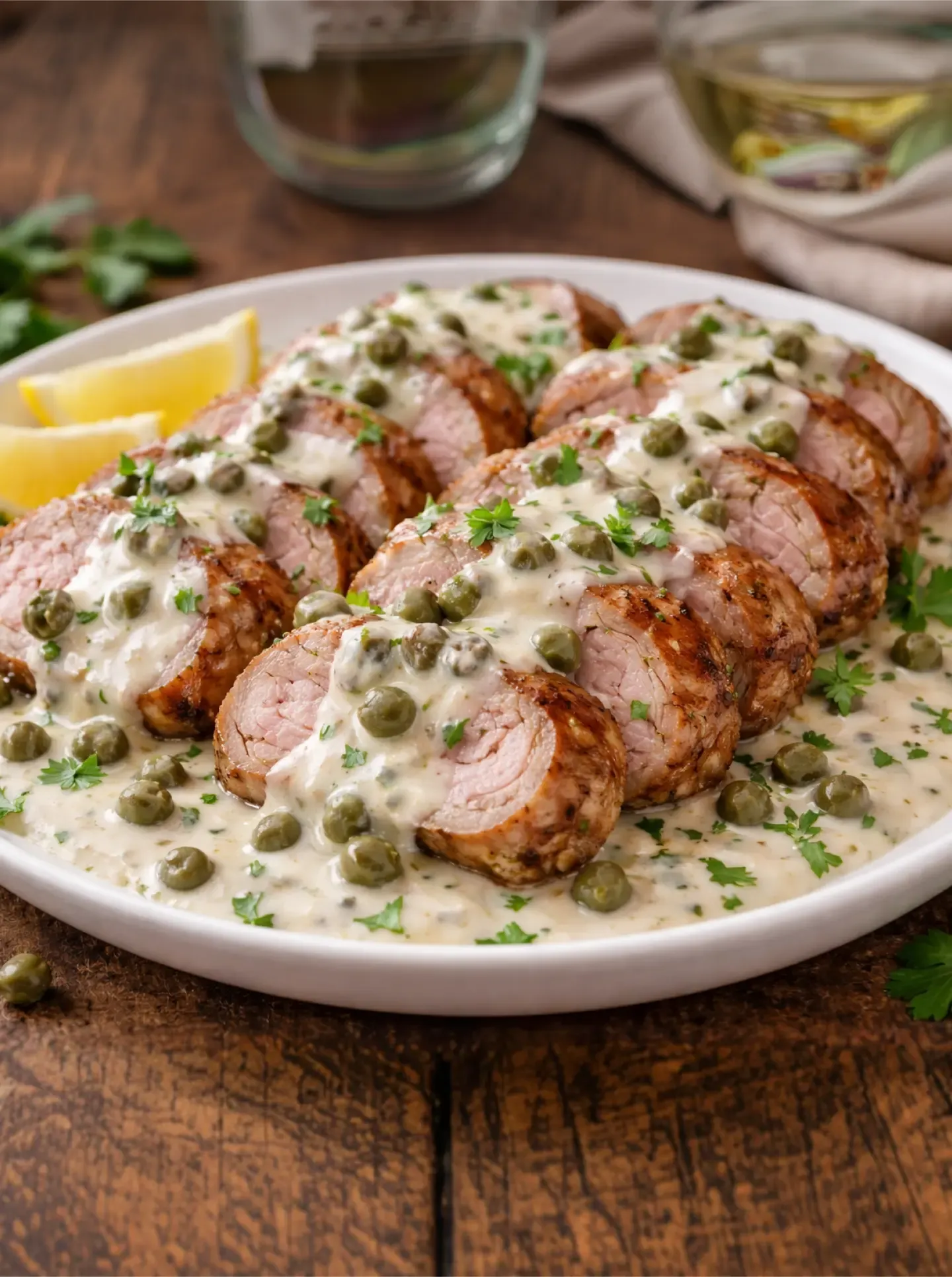 Cerdo con crema de alcaparras