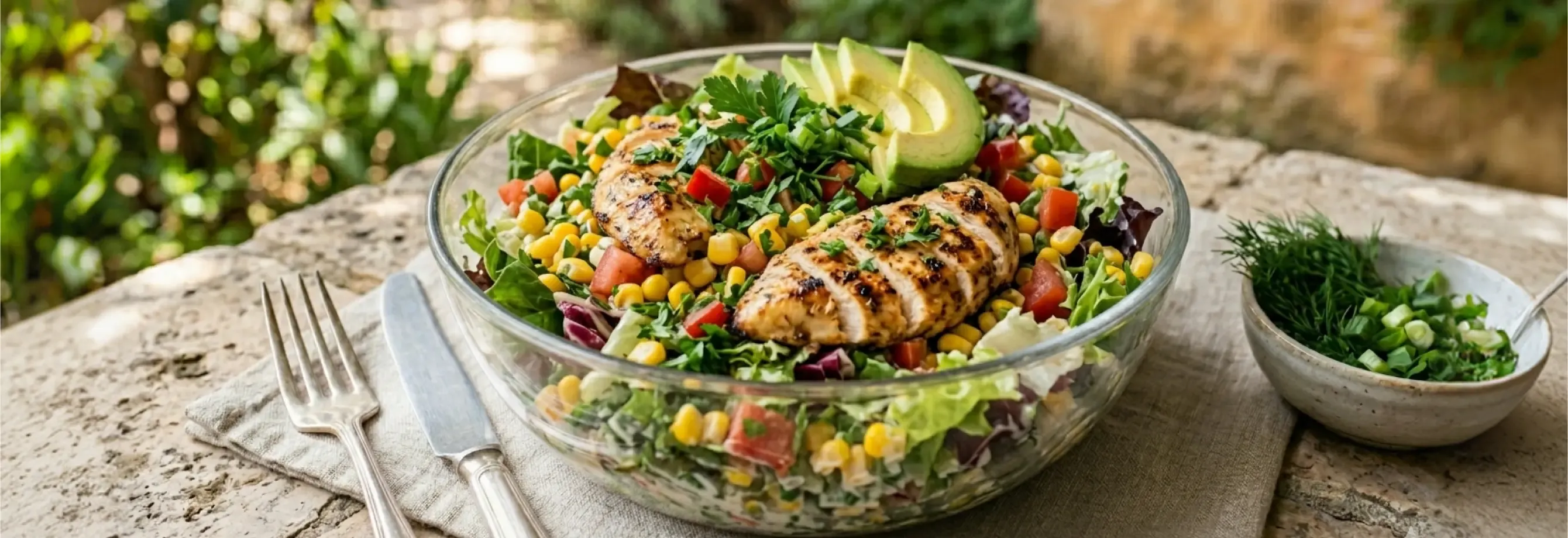 Ensalada fría de verduras con pollo