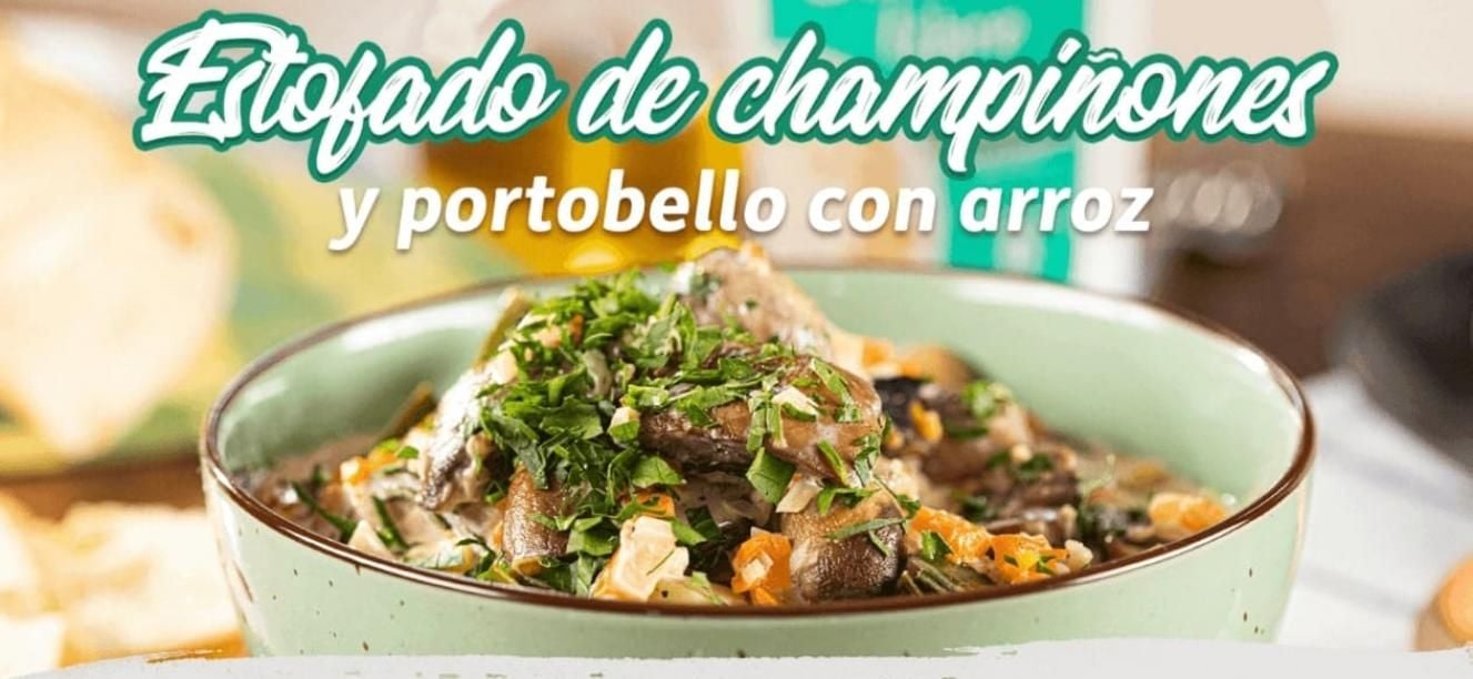 Estofado de champinones y portobello con arroz