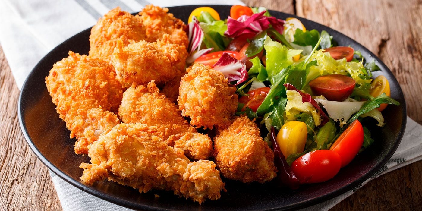 Pollo crujiente al estilo japones en Crema de Alquería