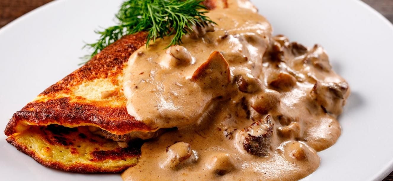 Crepes de pollo, champiñón y maní