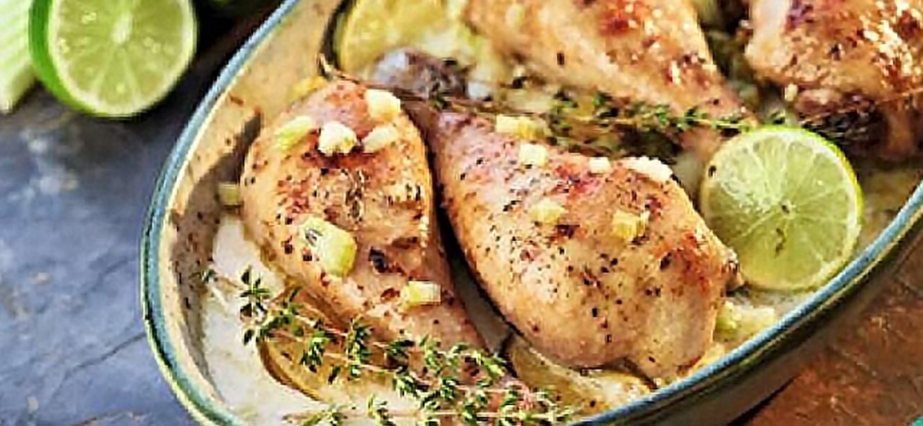 Muslos de pollo a la crema de limon y tomillo