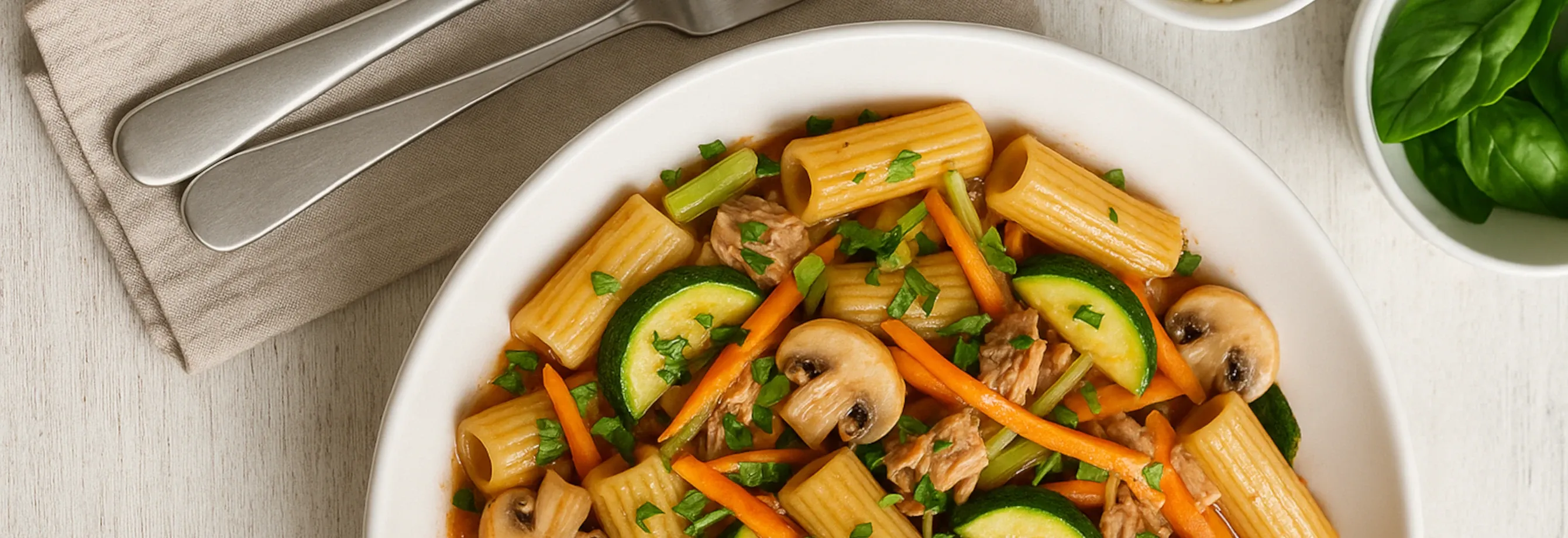 tallarines con atún y verduras