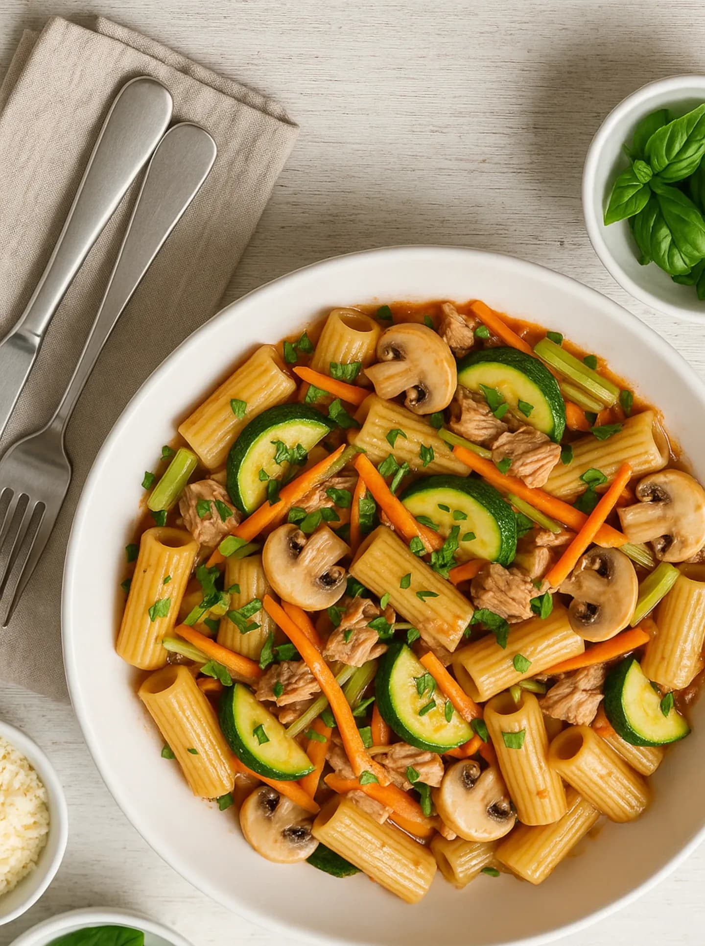 tallarines con atún y verduras