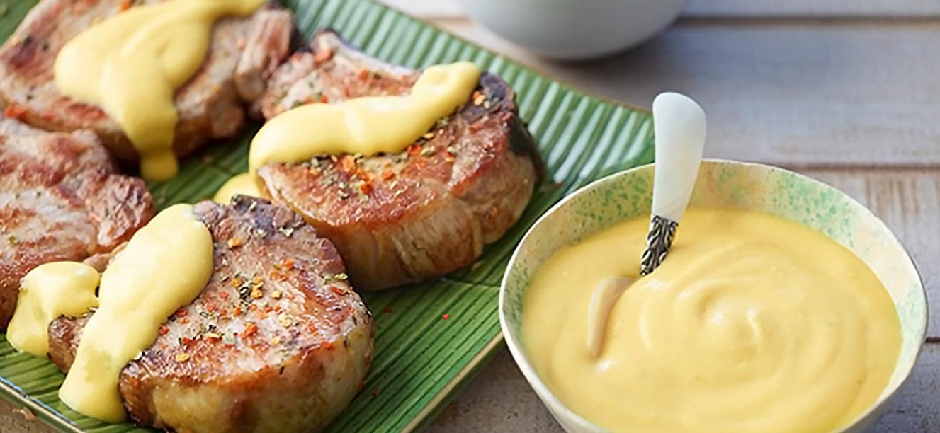Chuleta de cerdo y mandarina con crema de leche Alquería Chuleta de cerdo y mandarina con crema de leche Alquería
